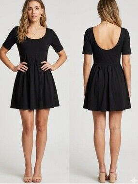 Miss Selfridge Black Scoop Neck Short Sleeve Skater Dress Size US 6 / UK 10